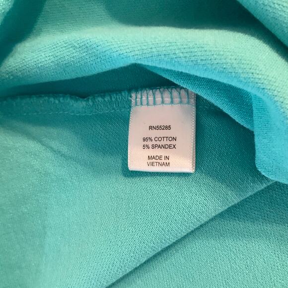 Express Women Polo Shirt Size M Teal Blue Short Sleeve Stretch Embroidered Lion - Picture 6 of 7